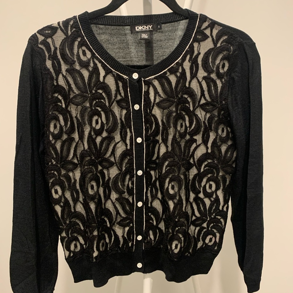 Black DKNY lace thin cardigan sweater